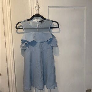 Light Blue Ruffle Sleeveless Dress